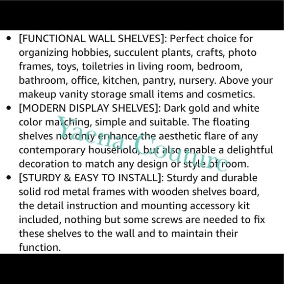 Gold Wall Shelf Modern White Floating Shelves - Picture 8 of 8